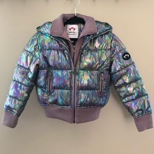 Appaman iridescent purple puffer bomber jacket